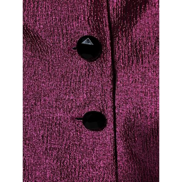 Victor Costa Pink Ruffle Blouse Size 4 Textured Metallic Button-Up Top - Picture 5 of 8